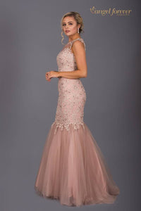 Model wearing angel forever 16141 prom dress.