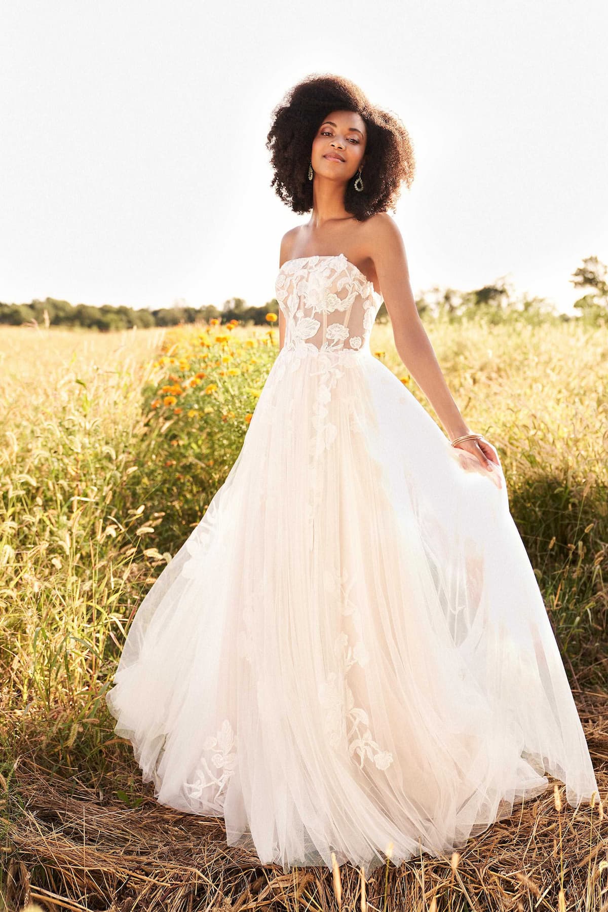 Front view of Lillian West 66194 bridal gown in sand/ivory.