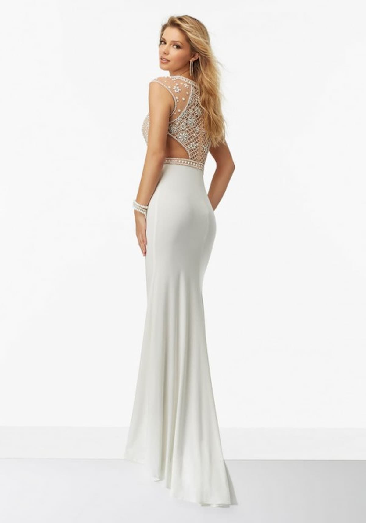 Back view of Morilee 99108 Prom Dress only available in black/nude.