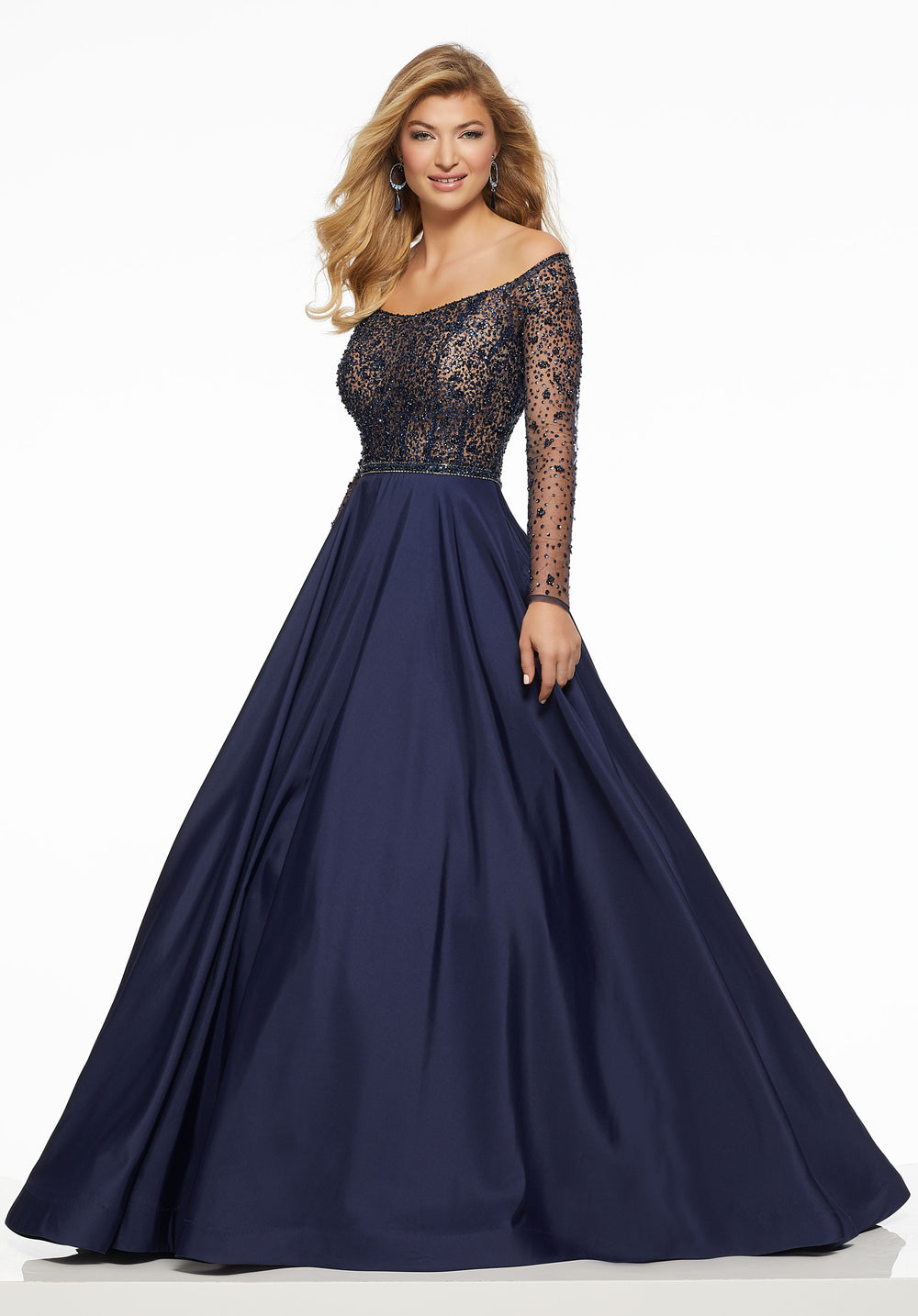 Front view of the Morilee 43031 Prom Dress Navy