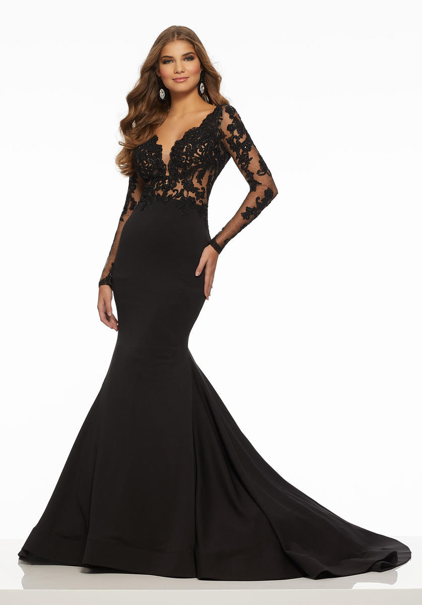 Front view of the Morilee 43057 Prom Dress Black